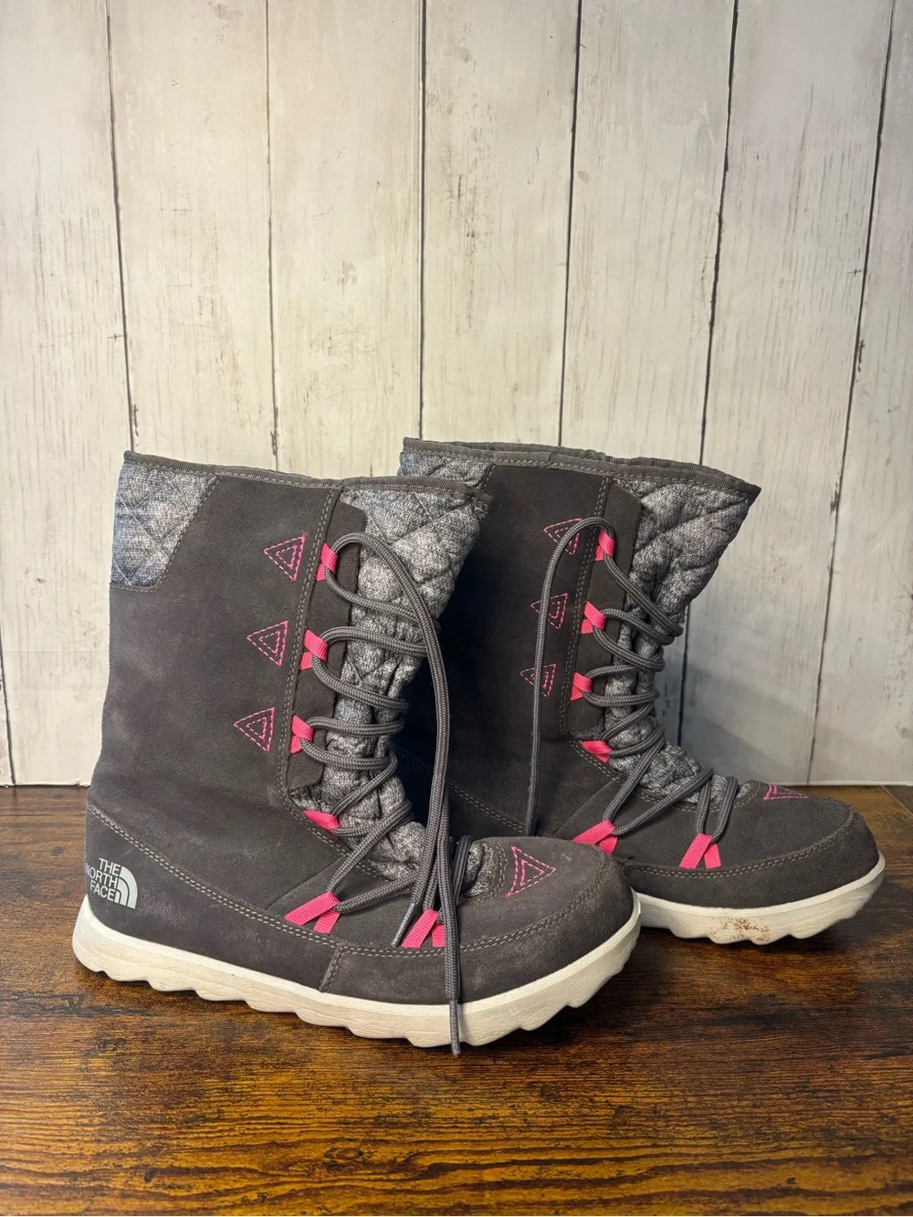 The North Face Women's Gray Winter Boots with Pink Accents